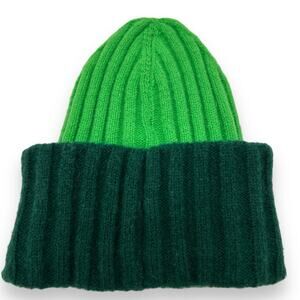 NEW On 34th Winter Wide Ribbed Colorblocked Beanie Bright Green Knit Hat NWT